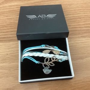 Blue & White ASHLEY BRIDGET Infinity Bracelet w/ Bird and Owl